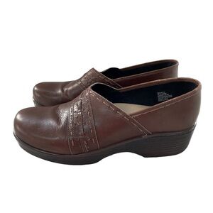 ABEO BIO Femi Brown Leather Slip On Clogs 10